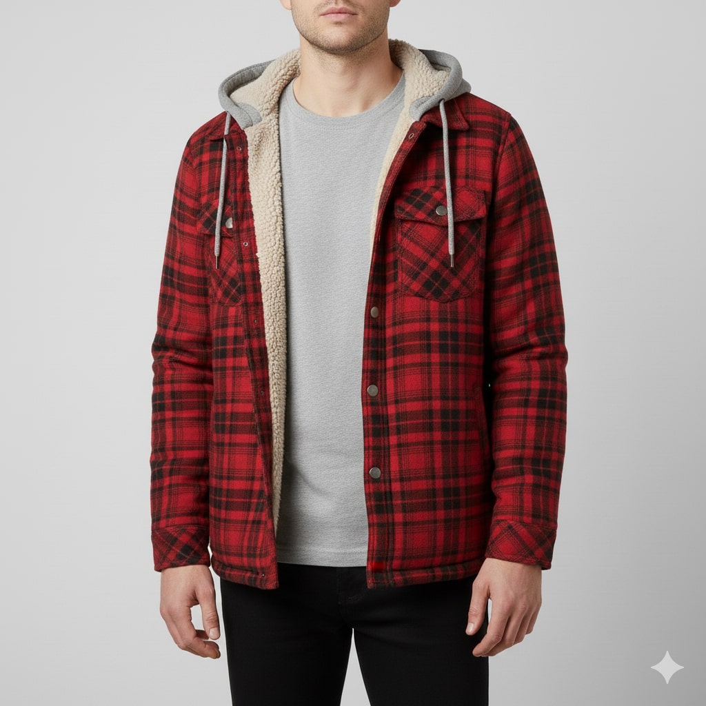 Dante Men's Sherpa-Lined Flannel Hoodie Jacket – Ideal for Winter Wear