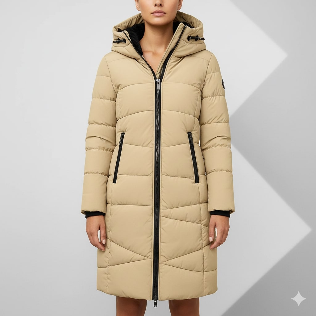 Elana Women's Full-Length Quilted Winter Coat with Hood & Plush Lining