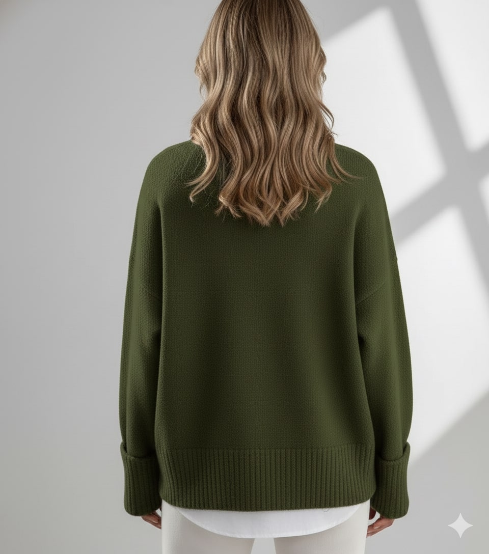 Edna Women's Relaxed-Fit Knit Pullover Sweater with Wide Ribbed Cuffs