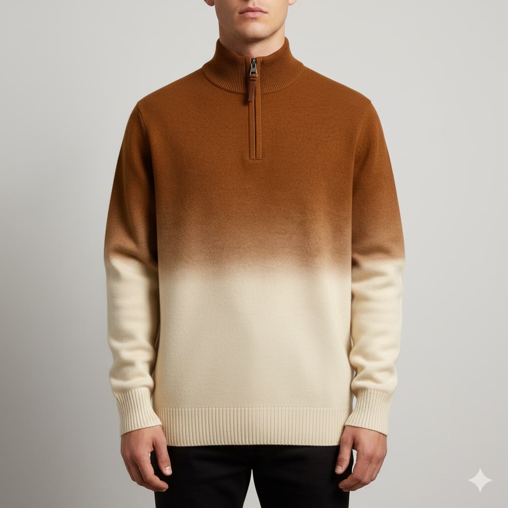 Akhie Men's Wool Quarter-Zip Sweater – Tailored Fit Gradient Ombre Pullover