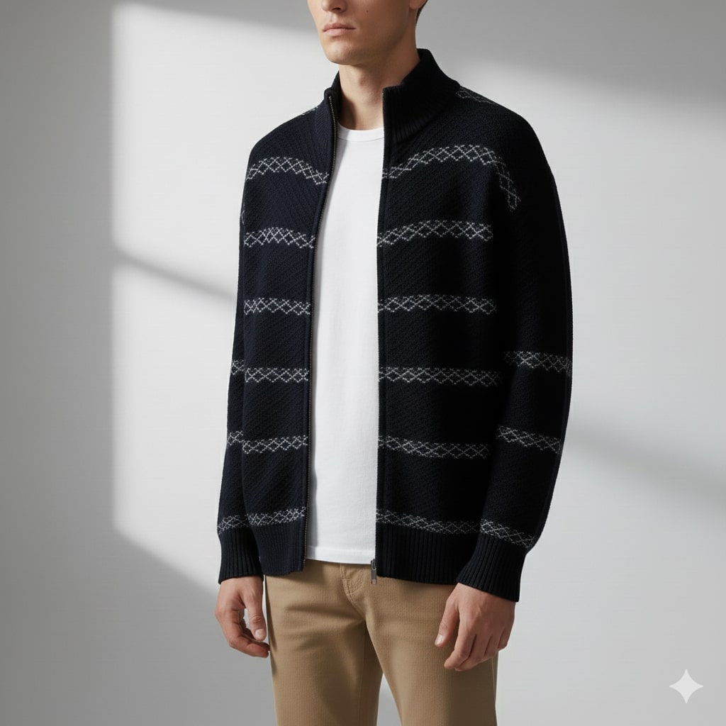 Craig Men's Textured Knit Zip-Up Cardigan with Stand Collar