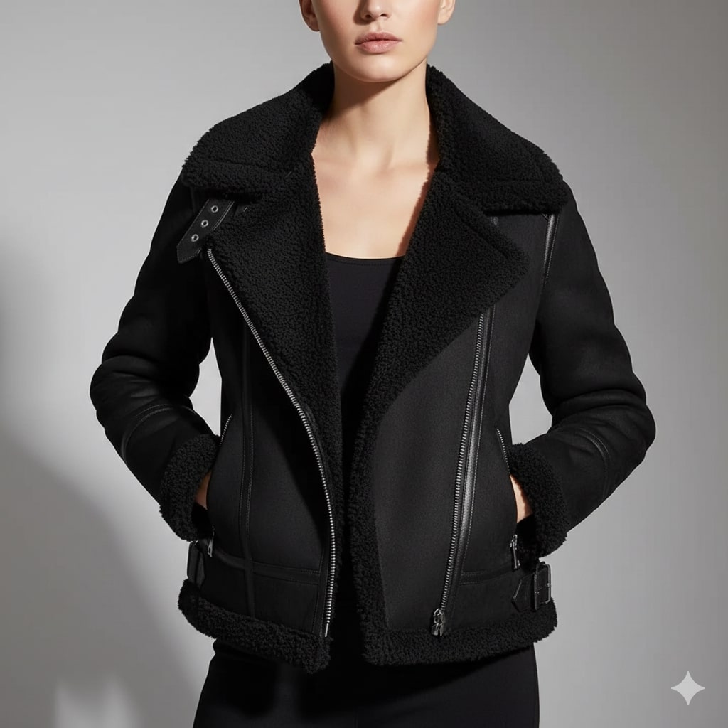 Aubrey Women's Aviator Suede Jacket with Plush Shearling Lining