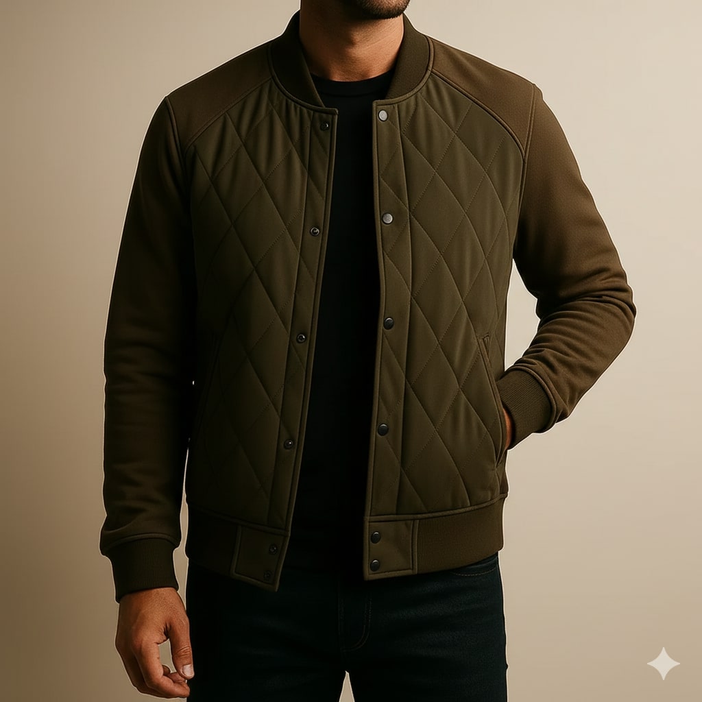 Harrison Men's Insulated Quilted Jacket – Diamond Stitch Cotton Snap Jacket