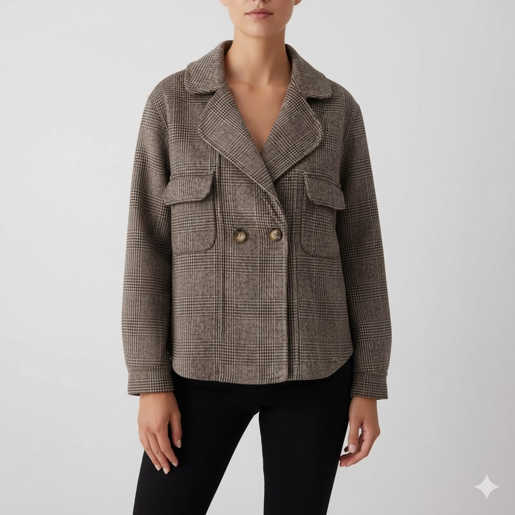 Heaven Women's Cropped Plaid Wool Jacket – Double-Sided Design