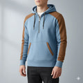 Colton Men's Corduroy Cotton Blend Quarter-Zip Hoodie with Contrast Panels