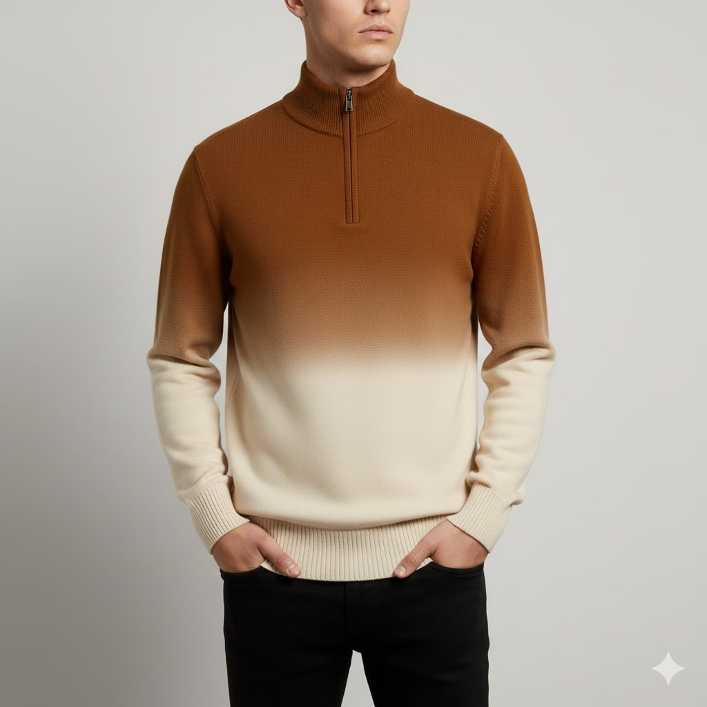 Akhie Men's Wool Quarter-Zip Sweater – Tailored Fit Gradient Ombre Pullover