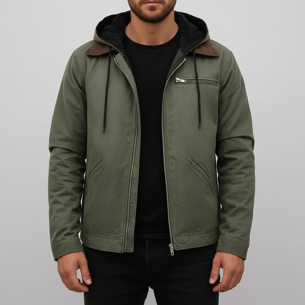 Beckham Men's Lightweight Windbreaker with Fleece-Lined Hood