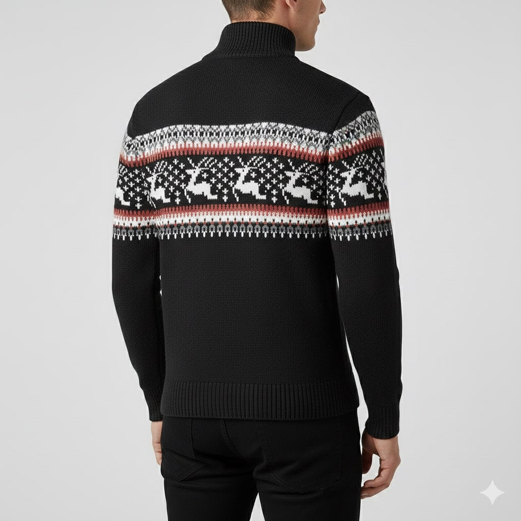 Aldrey Men's Wool Knit Quarter-Zip Christmas Sweater Pullover