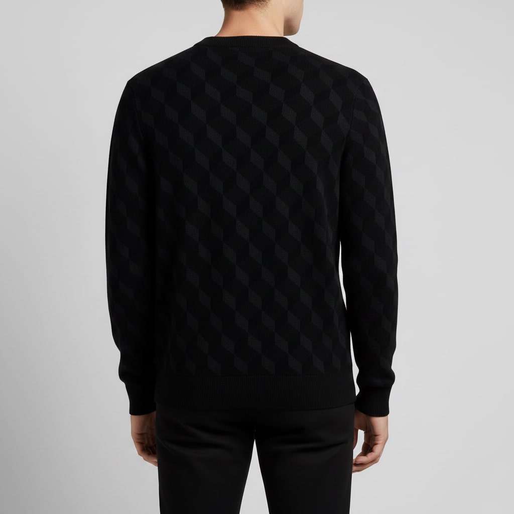 Gianluca Men's Geometric Knit Sweater – Soft Patterned Crew Neck with Ribbed Detailing
