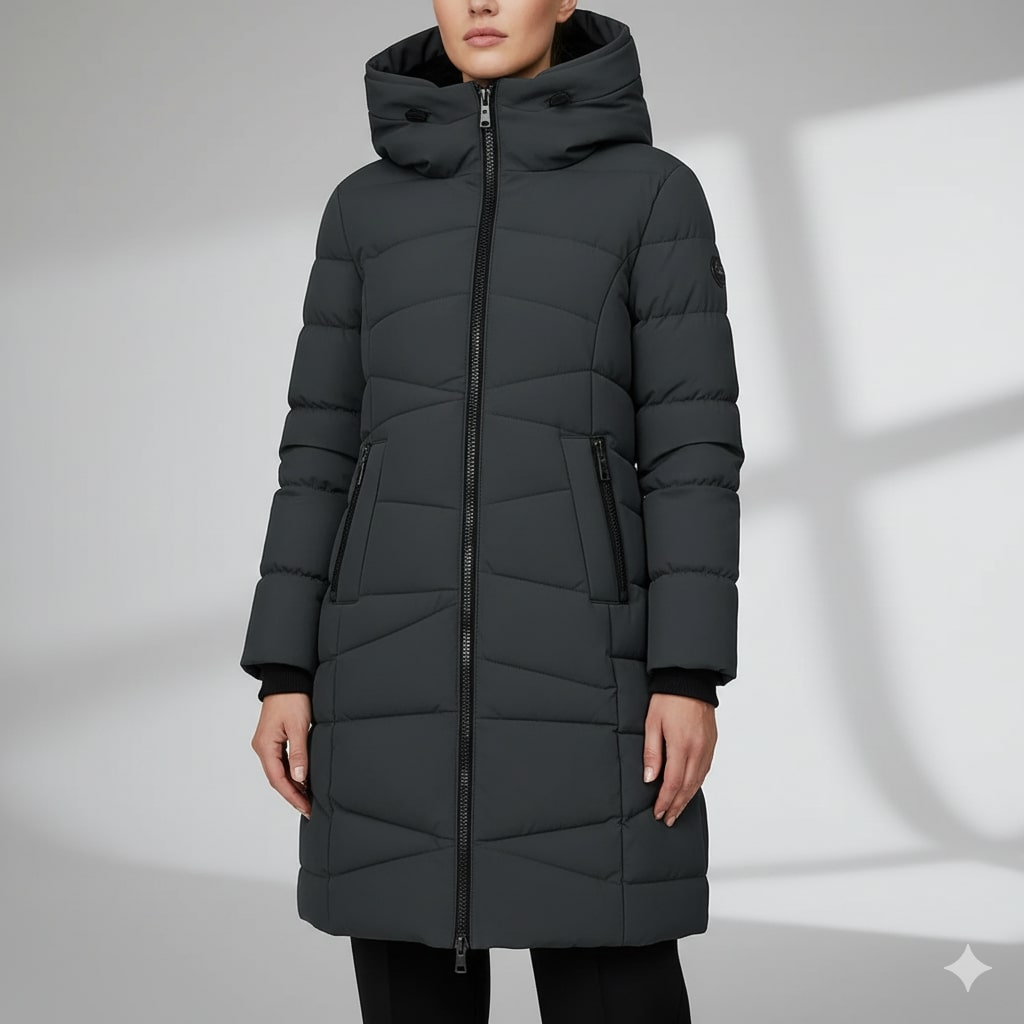Elana Women's Full-Length Quilted Winter Coat with Hood & Plush Lining