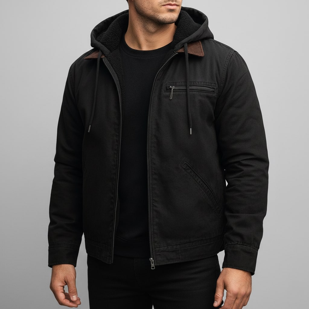 Beckham Men's Lightweight Windbreaker with Fleece-Lined Hood