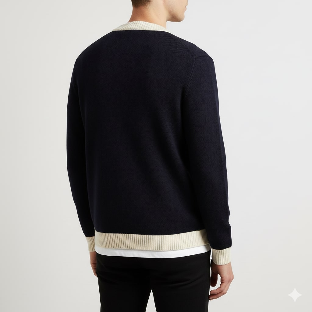 Holand Men's Two-Tone Knitted Cardigan with Button Placket