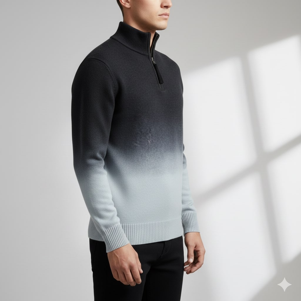 Akhie Men's Wool Quarter-Zip Sweater – Tailored Fit Gradient Ombre Pullover