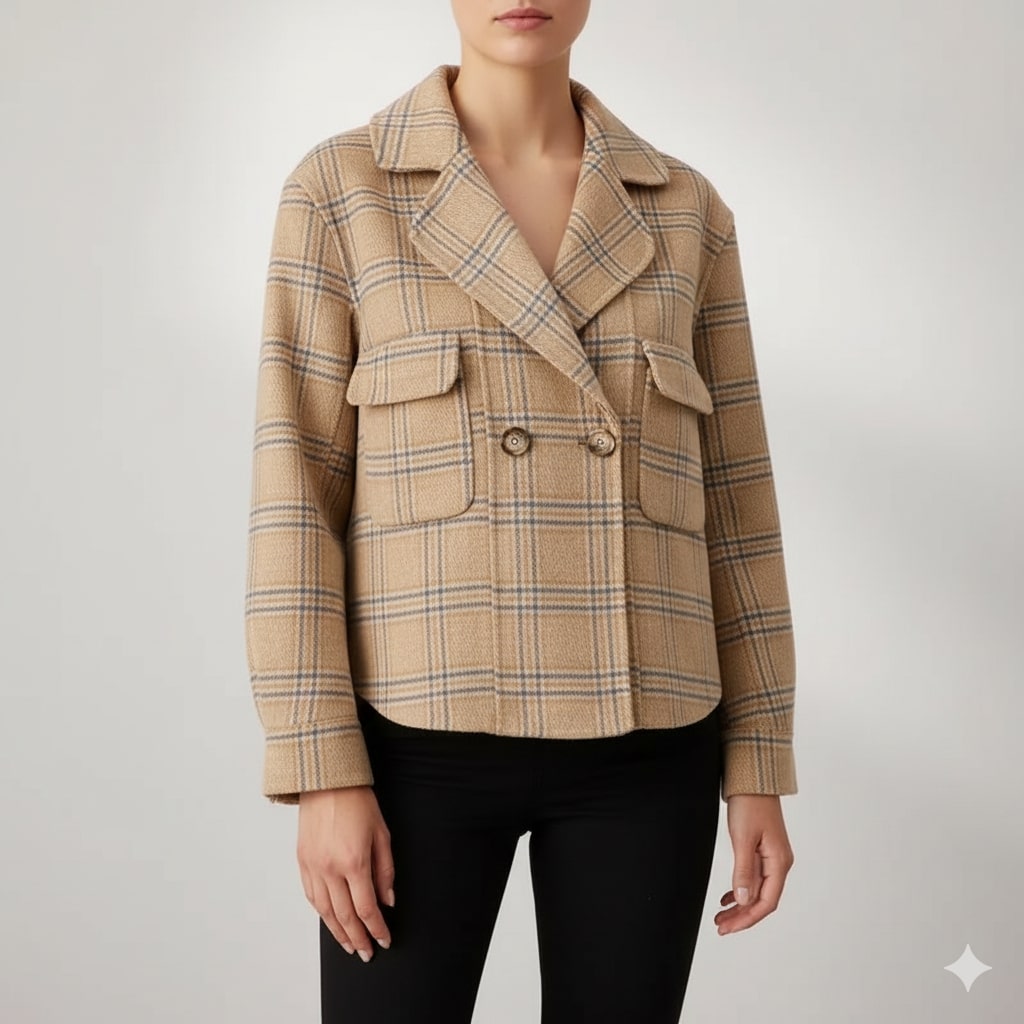 Heaven Women's Cropped Plaid Wool Jacket – Double-Sided Design