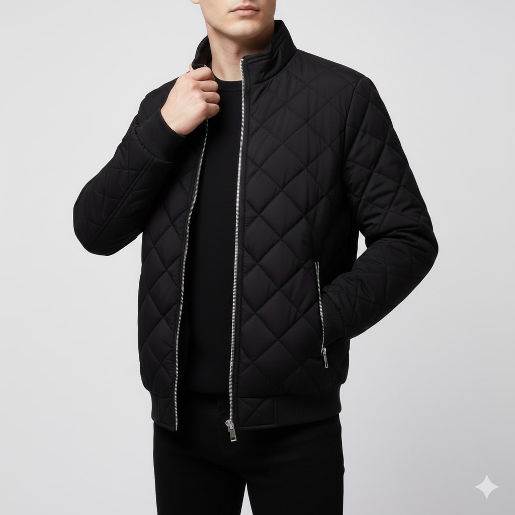 Bistro Men's Fleece-Lined Diamond Quilted Zip-Up Jacket