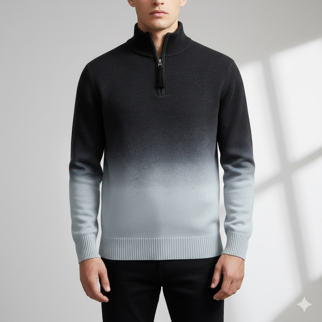 Akhie Men's Wool Quarter-Zip Sweater – Tailored Fit Gradient Ombre Pullover