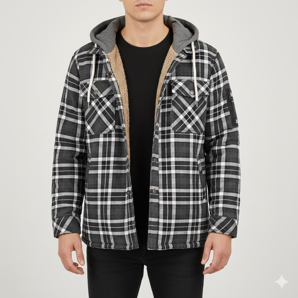 Dante Men's Sherpa-Lined Flannel Hoodie Jacket – Ideal for Winter Wear