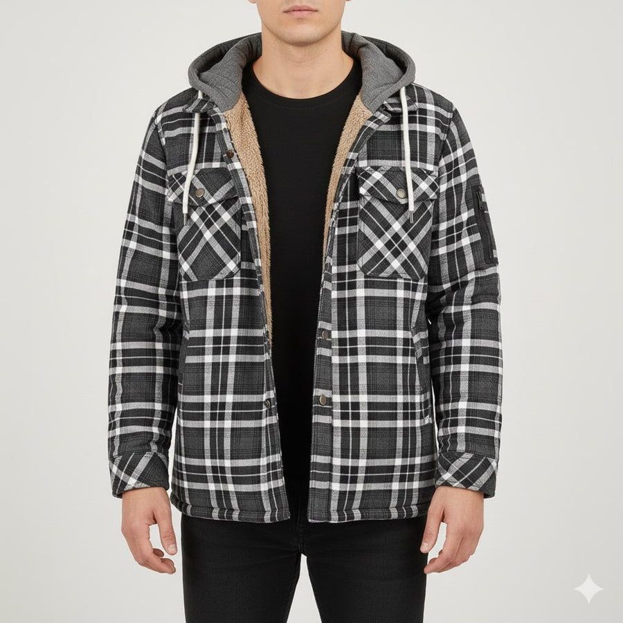 Dante Men's Sherpa-Lined Flannel Hoodie Jacket – Ideal for Winter Wear