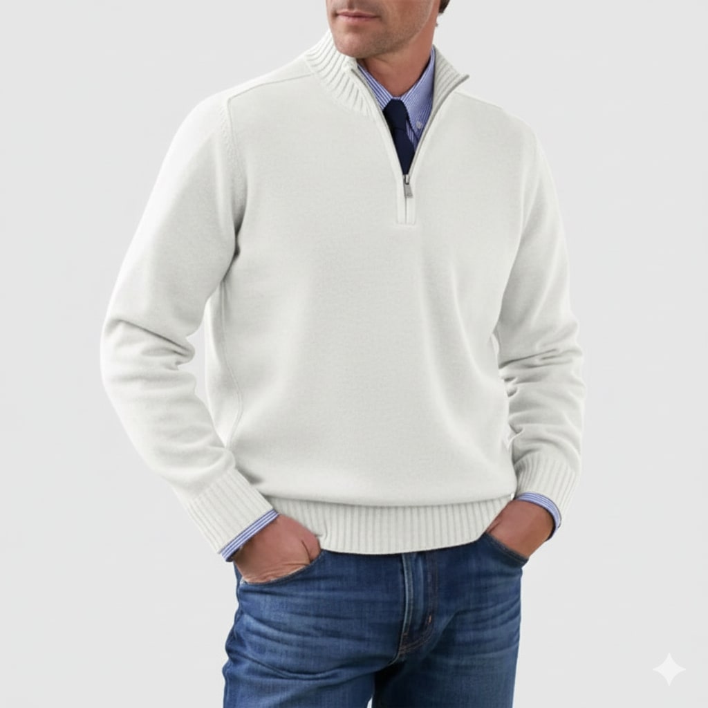 Callum Men's Soft Knit Half-Zip Pullover Sweater with Ribbed Accents & Tailored Fit