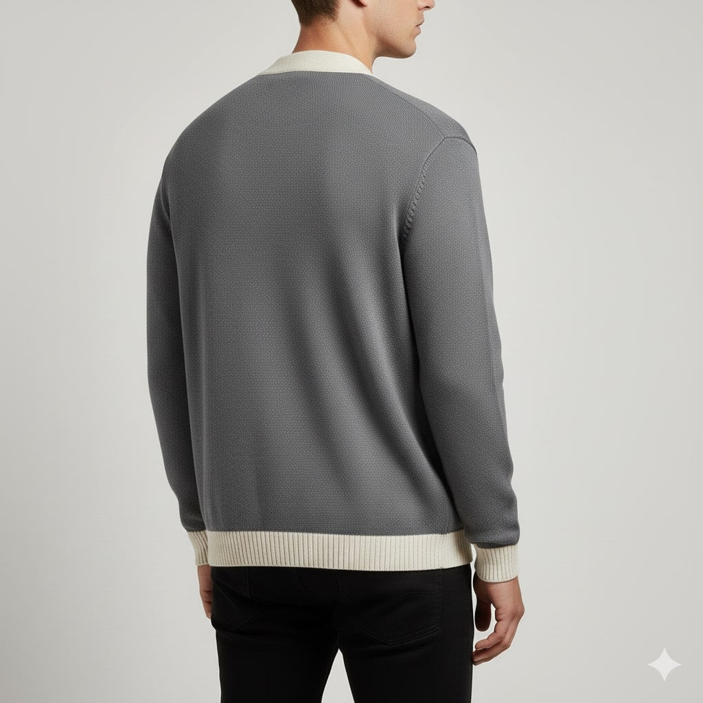 Holand Men's Two-Tone Knitted Cardigan with Button Placket