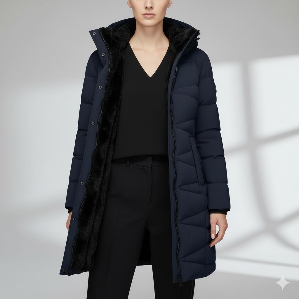Elana Women's Full-Length Quilted Winter Coat with Hood & Plush Lining