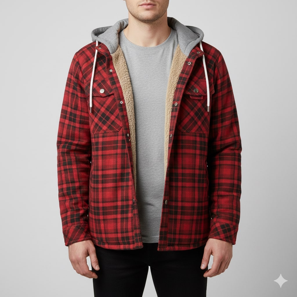 Dante Men's Sherpa-Lined Flannel Hoodie Jacket – Ideal for Winter Wear