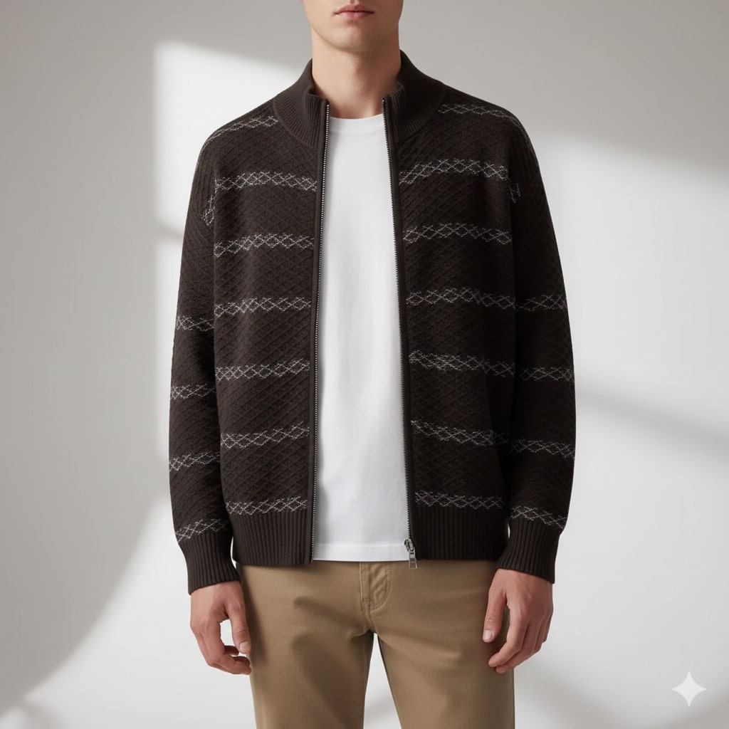 Craig Men's Textured Knit Zip-Up Cardigan with Stand Collar