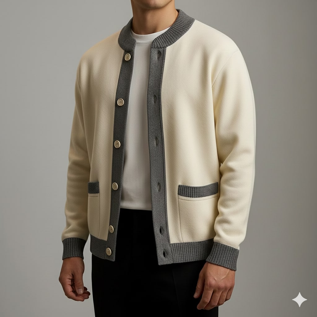 Holand Men's Two-Tone Knitted Cardigan with Button Placket