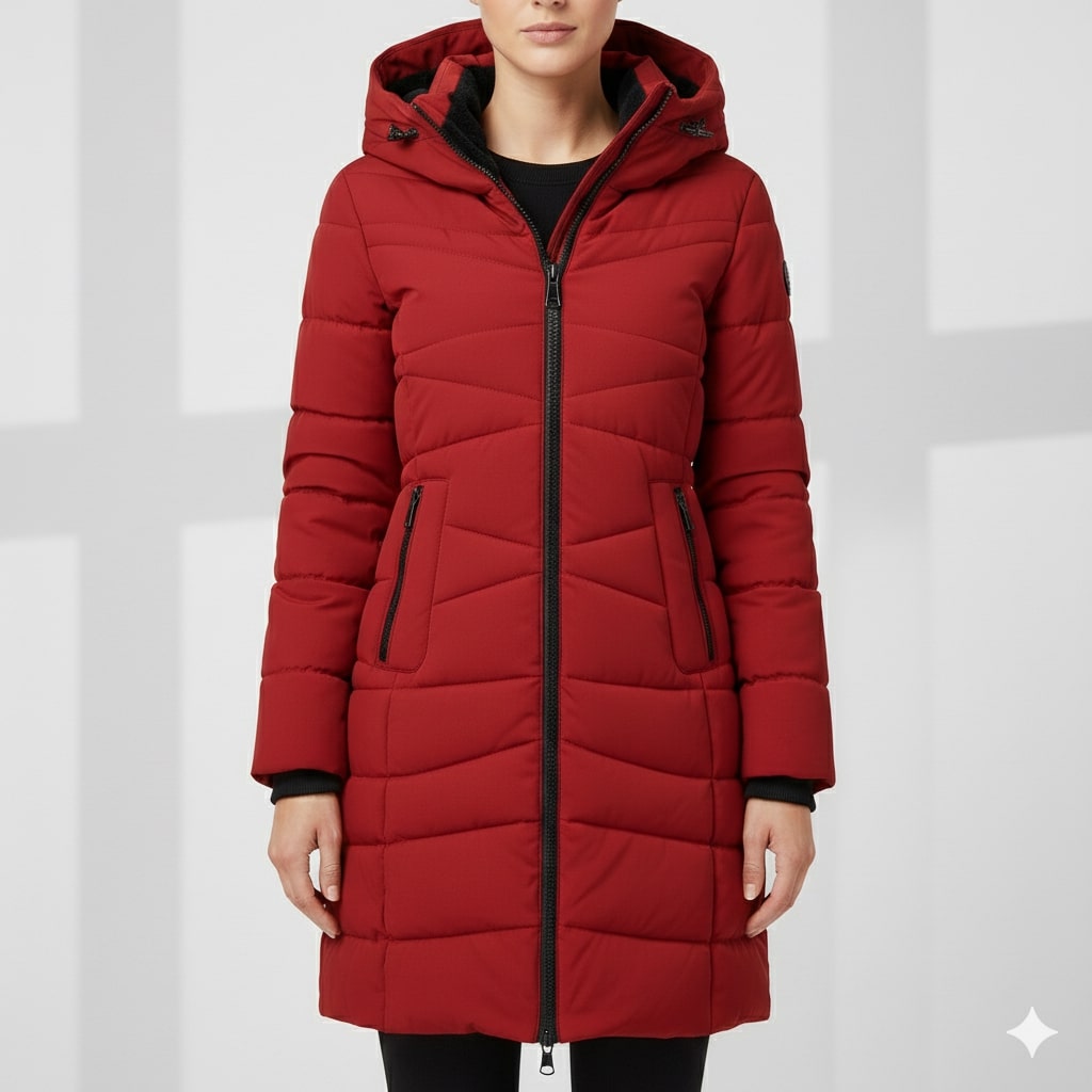 Elana Women's Full-Length Quilted Winter Coat with Hood & Plush Lining