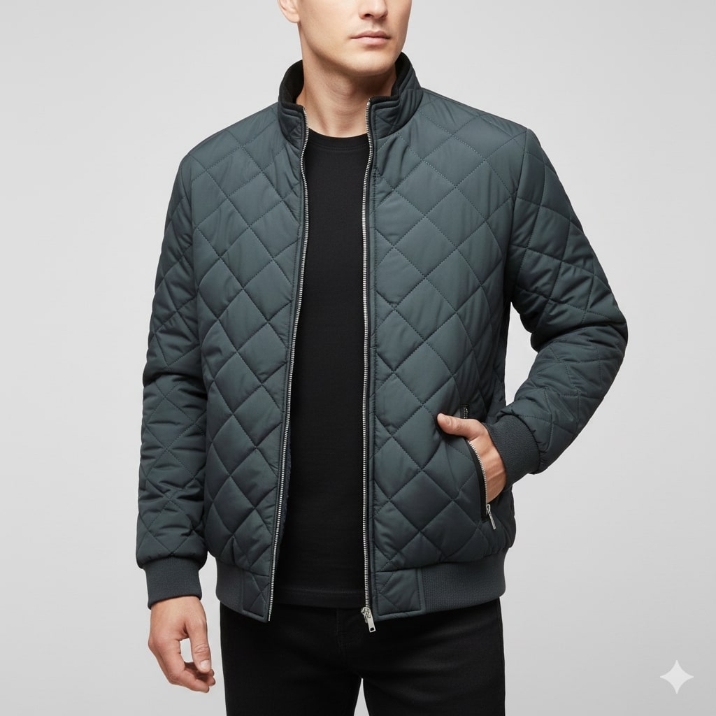 Bistro Men's Fleece-Lined Diamond Quilted Zip-Up Jacket