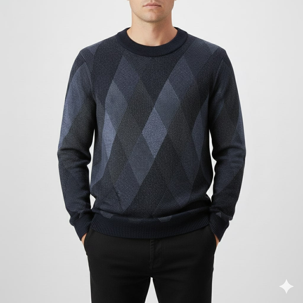 Esteban Men's Argyle Crewneck Pullover – Premium Wool-Blend Knit Sweater