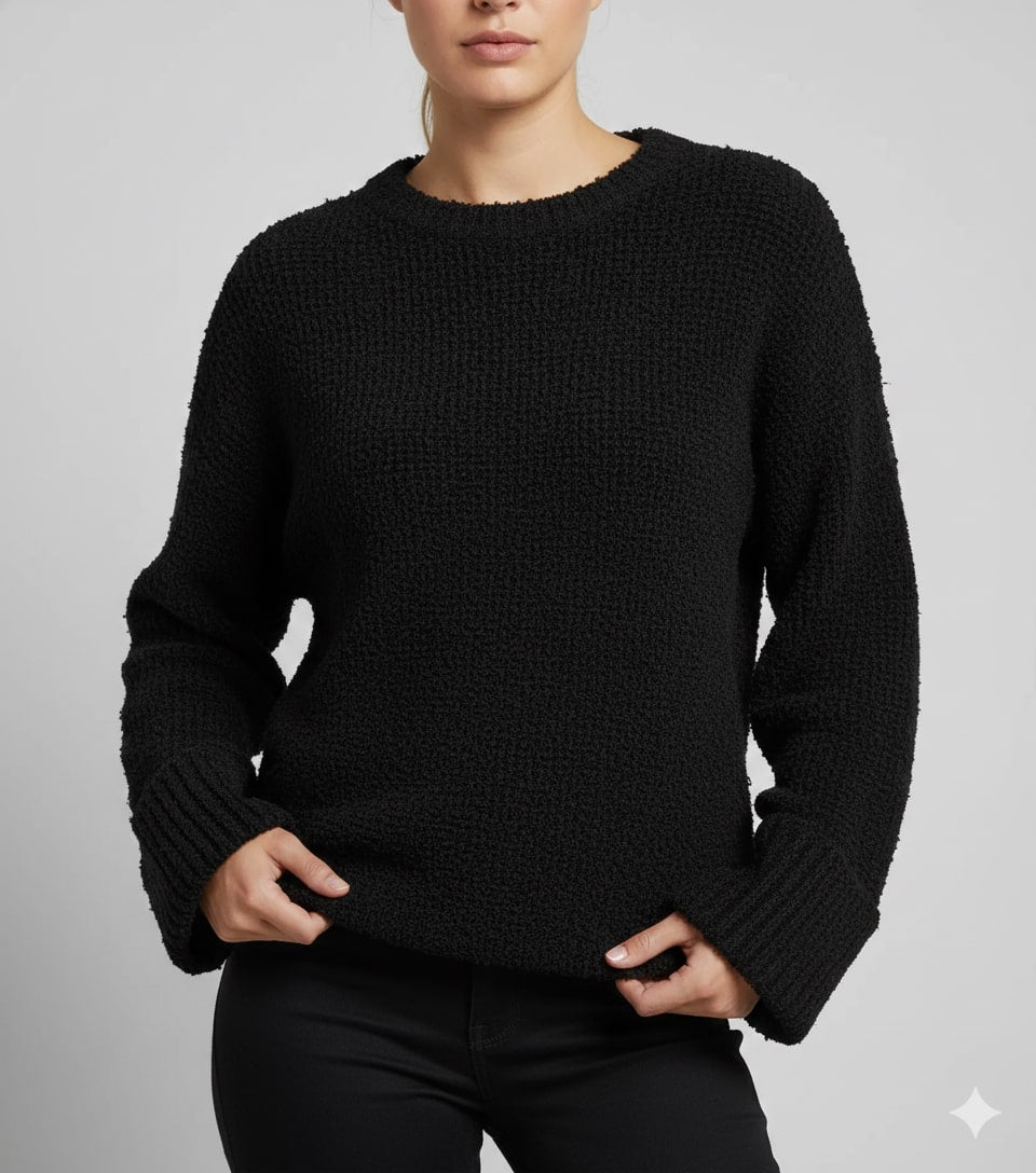 Edna Women's Relaxed-Fit Knit Pullover Sweater with Wide Ribbed Cuffs