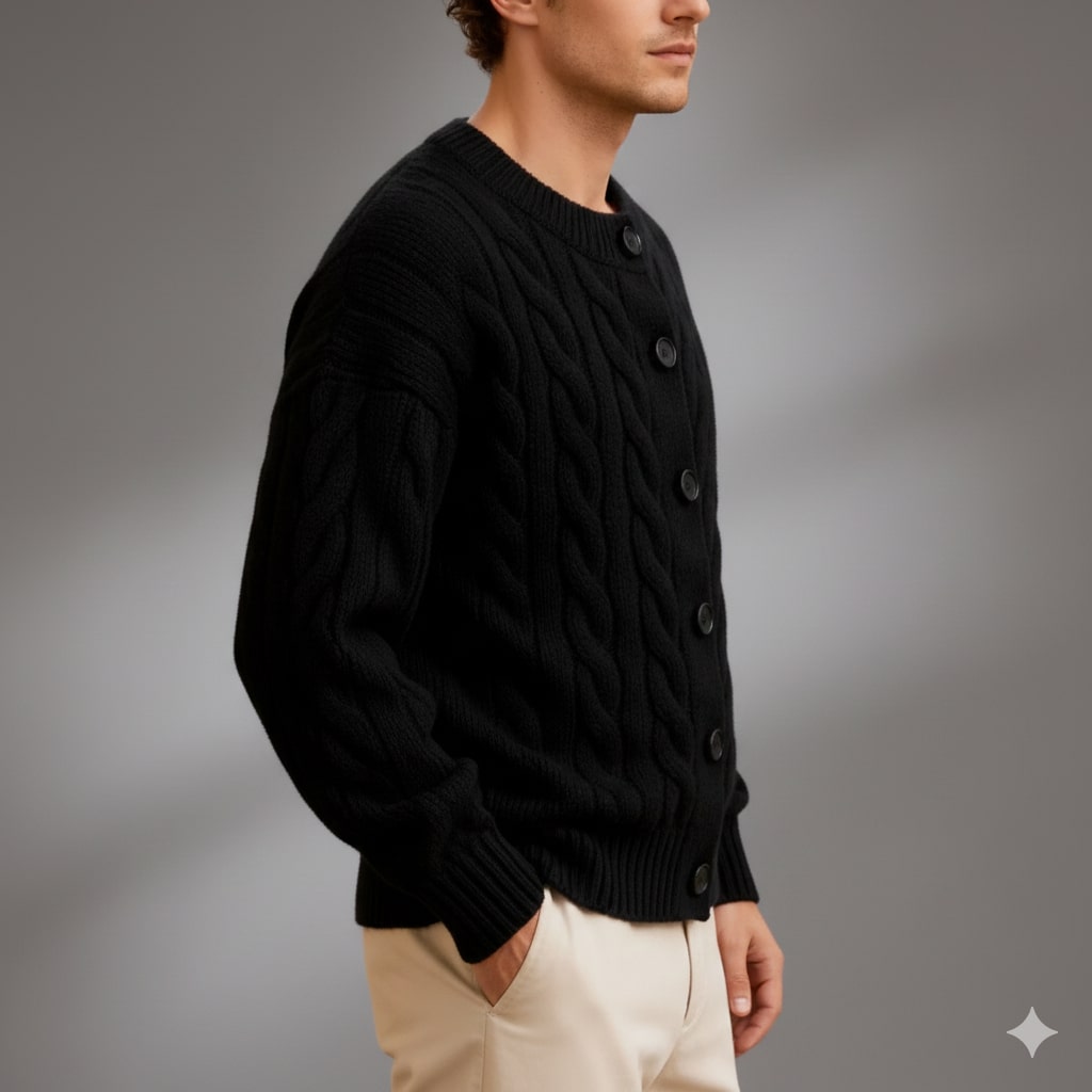 David Men's Cable Knit Cardigan – Classic Button-Up Style