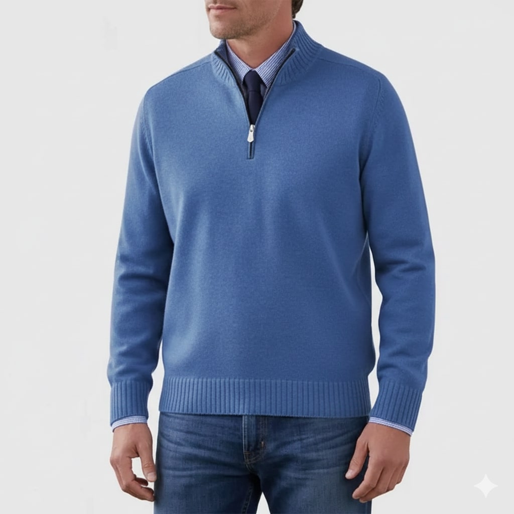 Callum Men's Soft Knit Half-Zip Pullover Sweater with Ribbed Accents & Tailored Fit