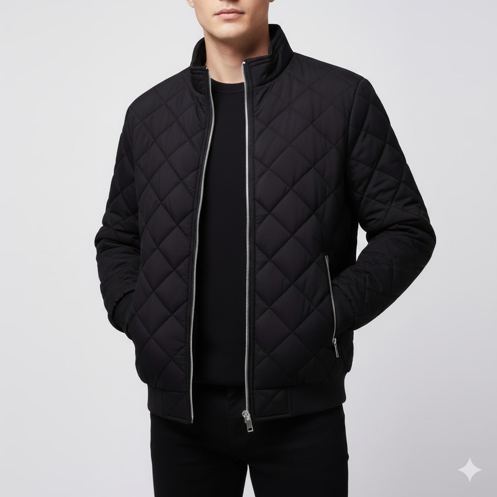 Bistro Men's Fleece-Lined Diamond Quilted Zip-Up Jacket