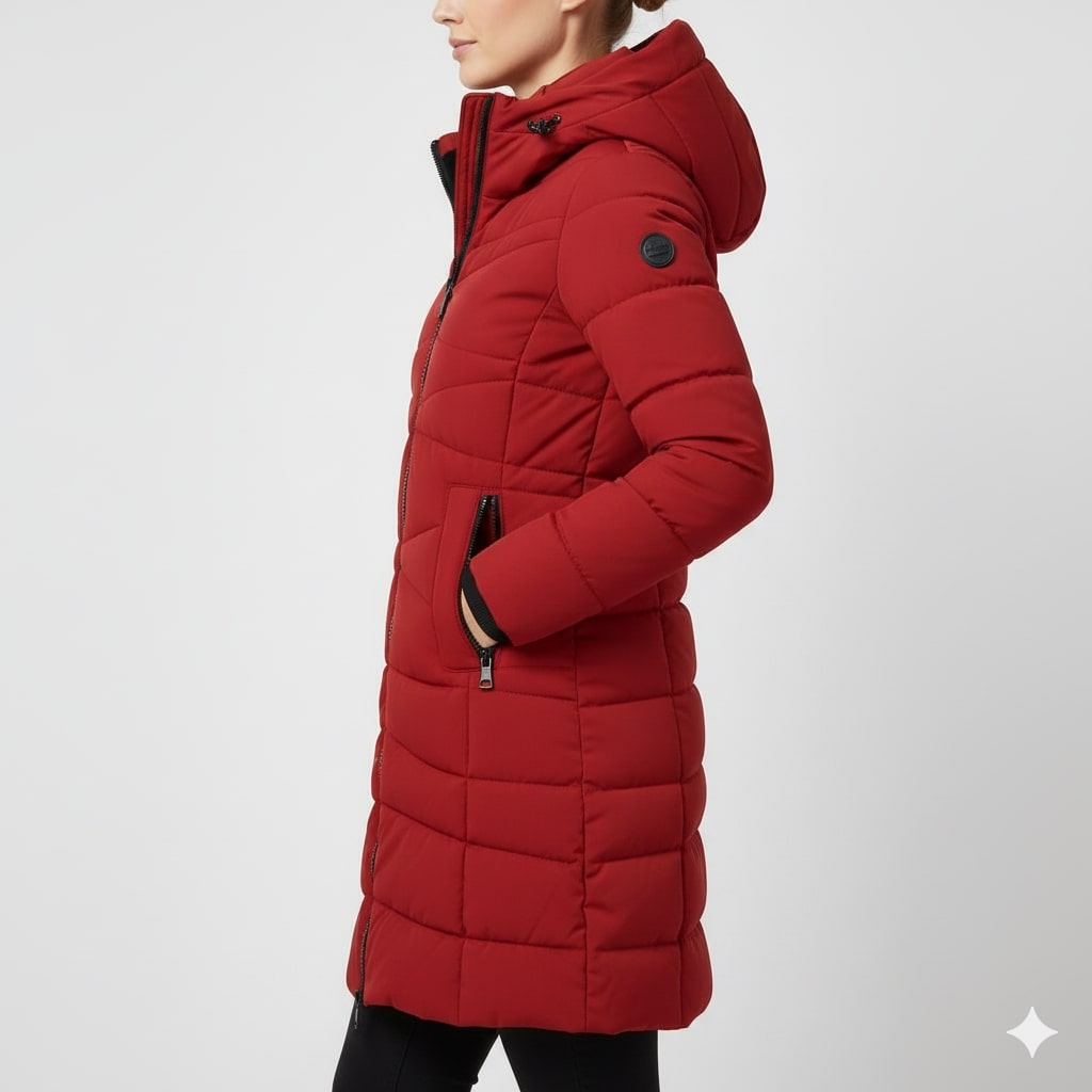 Elana Women's Full-Length Quilted Winter Coat with Hood & Plush Lining