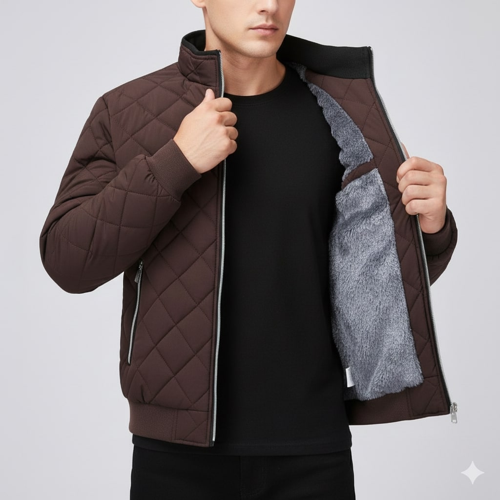 Bistro Men's Fleece-Lined Diamond Quilted Zip-Up Jacket