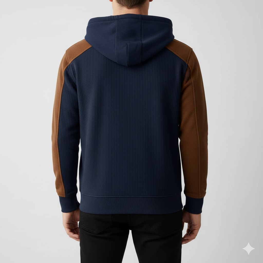 Colton Men's Corduroy Cotton Blend Quarter-Zip Hoodie with Contrast Panels