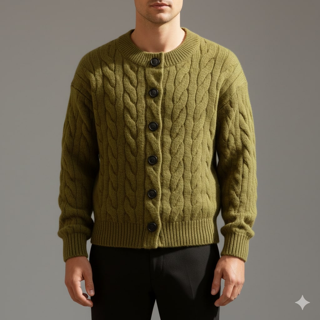 David Men's Cable Knit Cardigan – Classic Button-Up Style