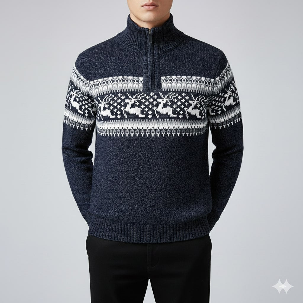 Aldrey Men's Wool Knit Quarter-Zip Christmas Sweater Pullover
