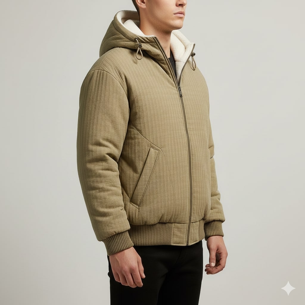 Eric Men's Quilted Sherpa Hoodie – Heavyweight Fleece-Lined Zip-Up Jacket