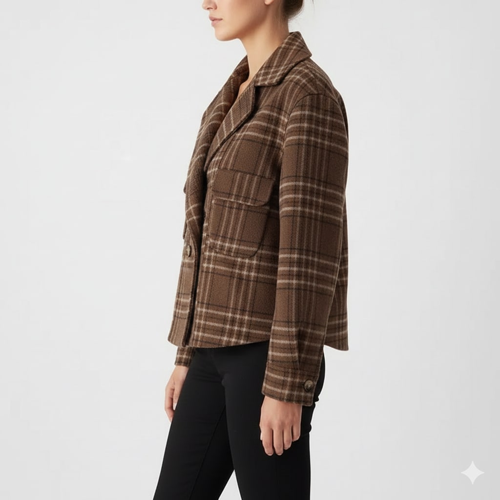 Heaven Women's Cropped Plaid Wool Jacket – Double-Sided Design