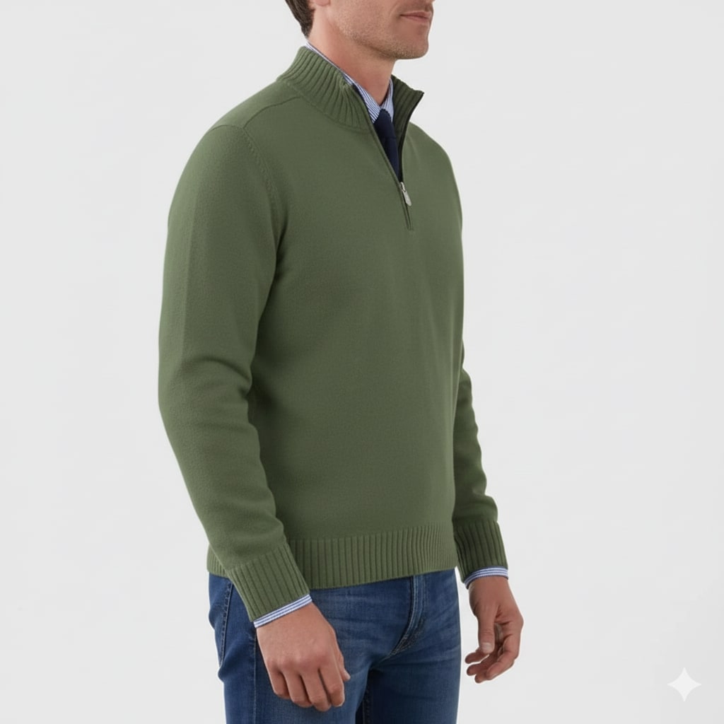 Callum Men's Soft Knit Half-Zip Pullover Sweater with Ribbed Accents & Tailored Fit