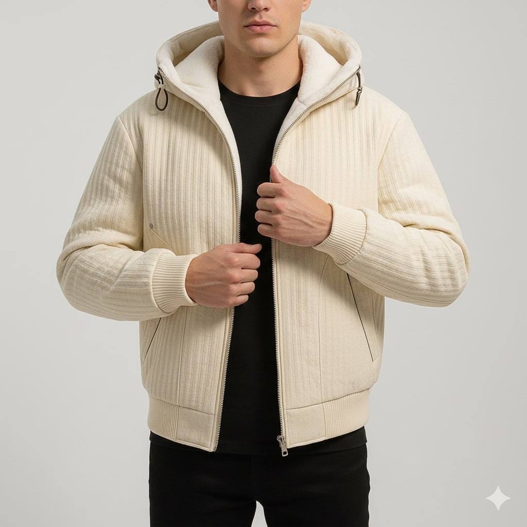 Eric Men's Quilted Sherpa Hoodie – Heavyweight Fleece-Lined Zip-Up Jacket