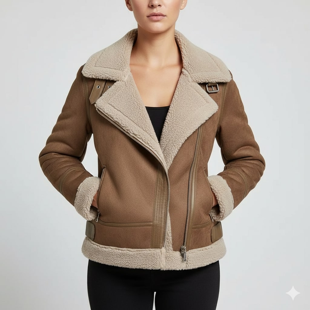 Aubrey Women's Aviator Suede Jacket with Plush Shearling Lining