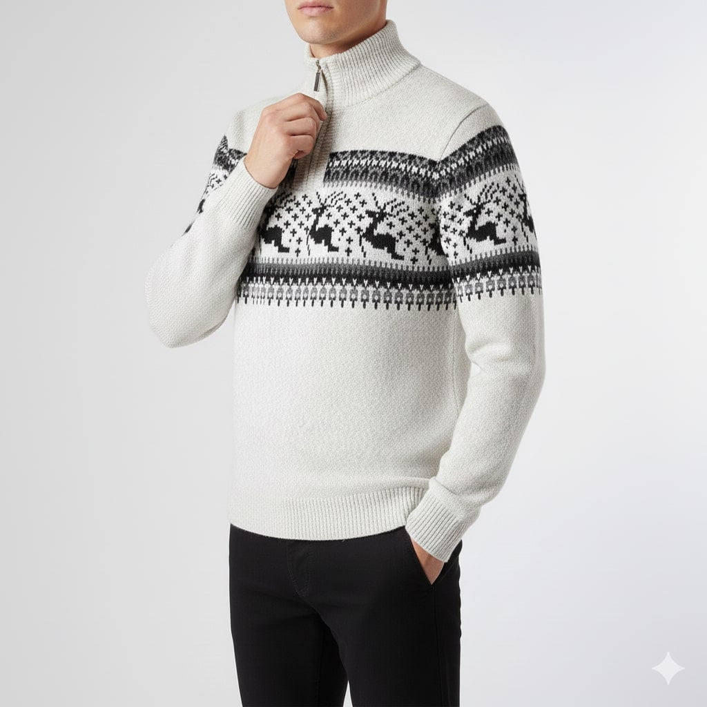 Aldrey Men's Wool Knit Quarter-Zip Christmas Sweater Pullover