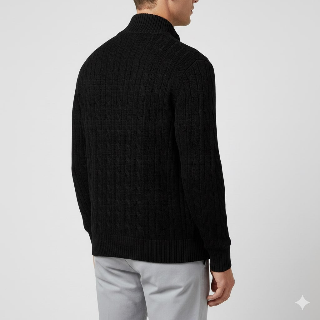 Domingo Men's Wool Cable Knit Zip-Up Cardigan – Mid-Weight Soft Sweater