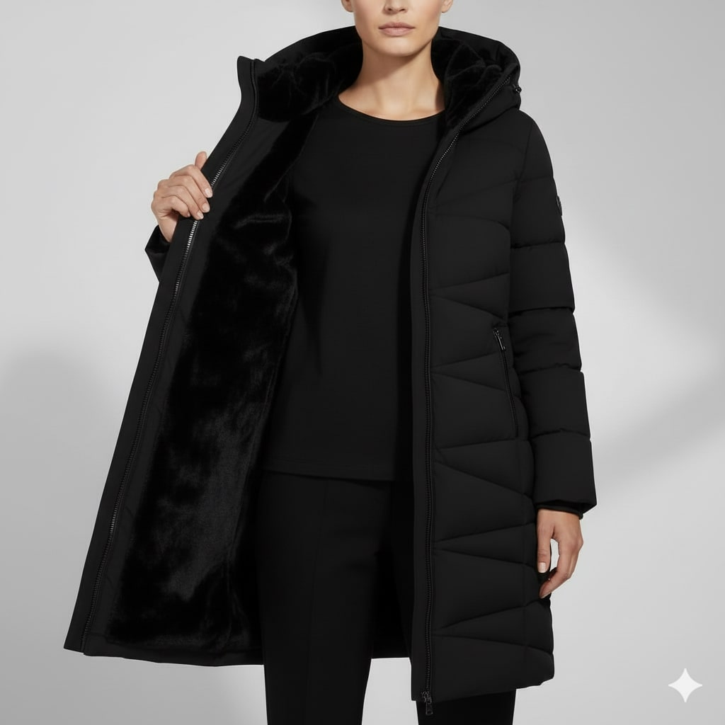 Elana Women's Full-Length Quilted Winter Coat with Hood & Plush Lining