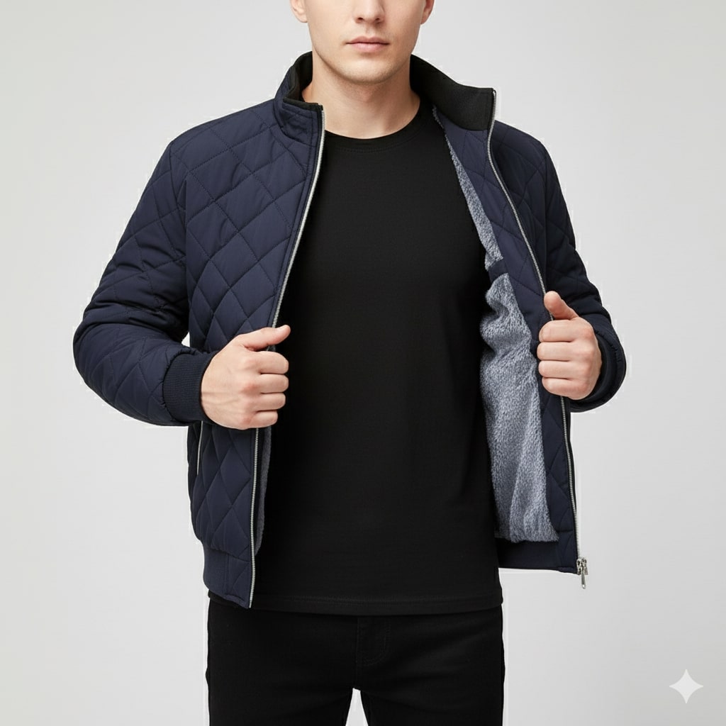 Bistro Men's Fleece-Lined Diamond Quilted Zip-Up Jacket