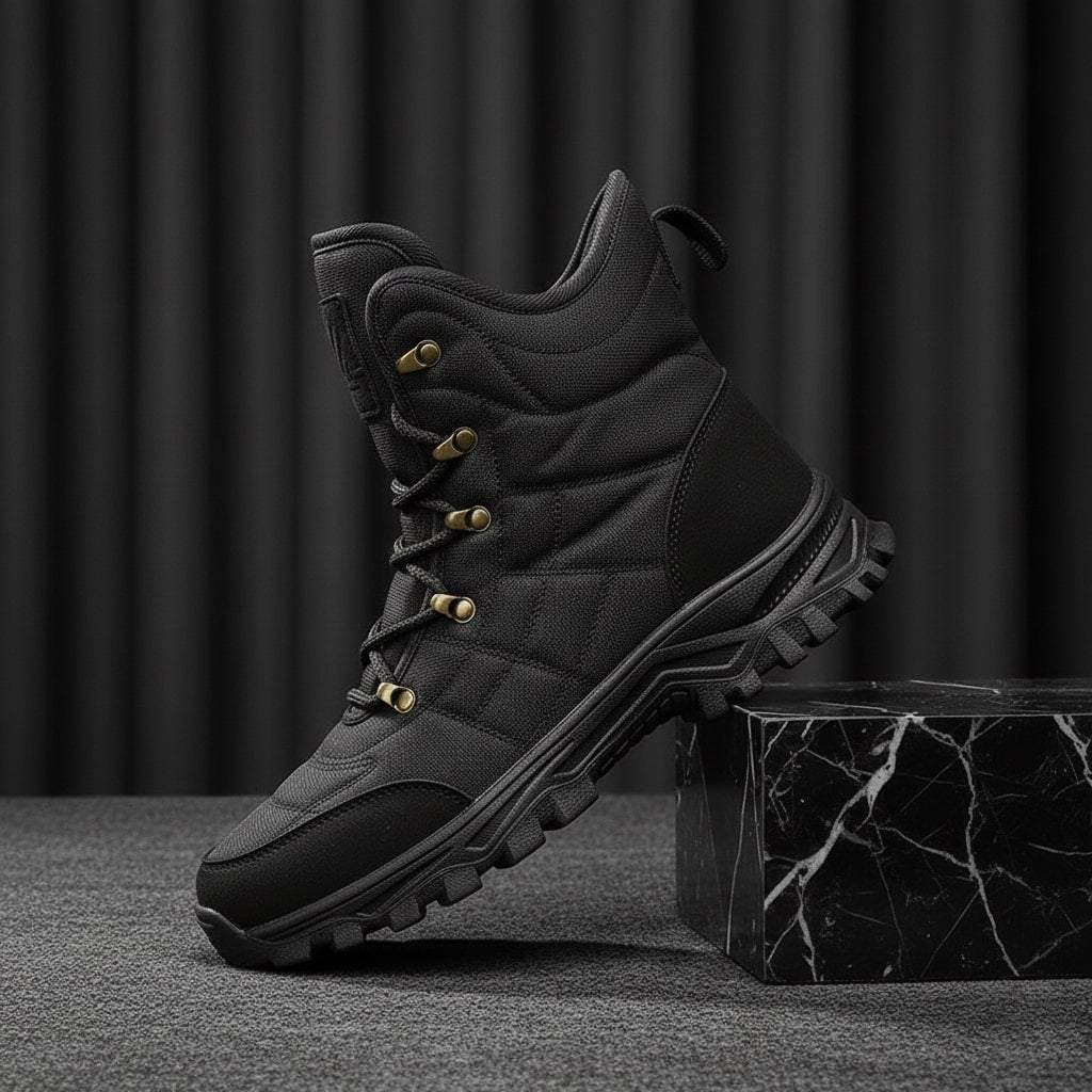Hugo Men's Insulated Leather Snow Boots with Non-Slip Sole and Lace-Up Design